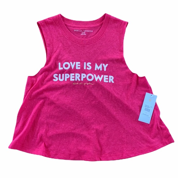 Spiritual Gangster Pink Tank Crop Top Love Superpower L - Picture 2 of 10